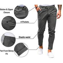 Runcati Mens Chinos Slim Fit Pants Flat Front Stretch Skinny Tapered Dress Pants Comfort Casual Solid Trousers - 深灰色 - 查看 5