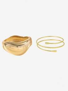 2 buc/set brățări manșetă, brățări aurii, brățări late, set brățări, set brățări geometrice metalice lustruite, brățară pentru femei, cadou pentru ea