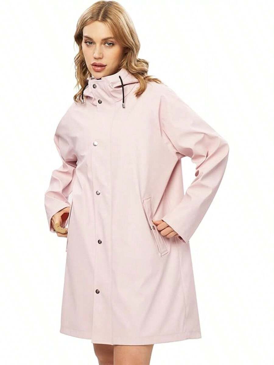 UNIQUEBELLA Rain Jackets For Women Waterproof, Raincoat Long Hooded Rain Coats Outdoor Windbreaker Trench Coat - 升級粉紅色 - 查看 1