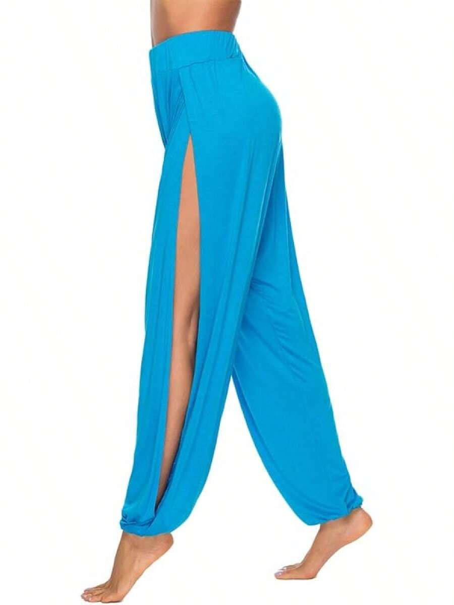 High Slit Harem Pants Women Hippie Harem Pants Trousers - 湖藍色 - 查看 1