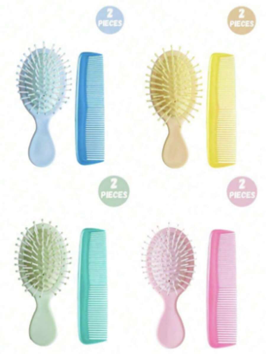 2 Stücke Mini Makronen Kissen Kamm - antistatische Kopfhautmassage Bürste mit Gummiborsten, 4 helle Farben, reisefreundliches Knoten lösendes und Styling Tool, geeignet für normales Haar, das perfekte Geschenk für ein Mädchen