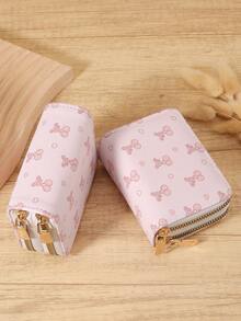 Pink Bow Heart Pattern Multi-Function Coin Purse, Dual Zipper Card Holder, Multi-Card Slot Card Case, Can Store Credit Cards, Lightweight & Minimalist, Fashion & Modern, Business Versatile, Suitable For Anniversary, Christmas, Valentine's Day, Birthday And Other Occasions, Also Can Be Gift For Lover, Female, Girl, Lady, Or As Backpack, Dorm And Back To School Supplies - Pink - View 6