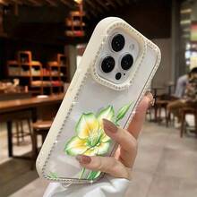 Funda para teléfono con diseño de flor verde amarillenta, elegante, doble cara, brillante | Funda brillante 11/12/13/14/15/16 - Blanco - Ver 6