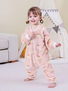 Infant Toddler Baby Girl Flannel Leg Split Sleep Bags For Four Seasons Wear Fluffy Fleece Pink Long Sleeve Cozy Soft Overalls Sleepsack 0-3Y