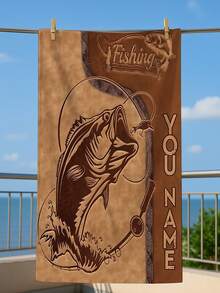 1pc Customized Fishing Name Towel - Personalized Vintage Fish Design, Super Soft Absorbent Microfiber Beach Towel, Crafted For Fishing Enthusiasts, Fashionable Pool And Beach Accessory, Perfect Gift For Men And Women, Vintage Fishing Theme Quick-Dry Beach Towel - Hot Selling Brown Beach Towel - View 6