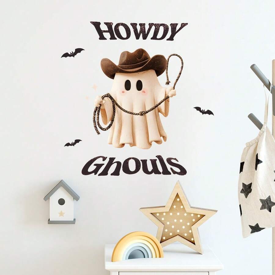 Halloween Wall Decoration, Cute Cartoon Cowboy Style Ghost Wall Stickers, PVC Waterproof Wall Stickers For Rooms, Windows, Wall Decorations For Home Parties, Classrooms, Office Rooms, Decoration Personalized Stickers Halloween Decor Christmas Decoration Thanksgiving Wedding Home Decor Home Decor Fall Decor Autumn Decor Birthday Decorations For Gifts Party Supplies Indoor Holiday Festival Decor Wall Decor Halloween Ornaments - Multicolor - View 1