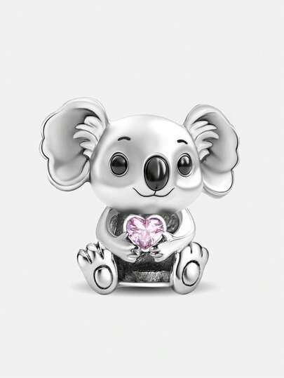 1件时尚心形考拉串珠饰品，适合女性DIY手链/手镯，日常佩戴装饰，适合女孩