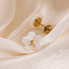 1 件 18K 金真空镀不锈钢贝壳花耳钉和开口戒指首饰套装，精致百搭的欧洲风格 - 花朵 - 查看 4