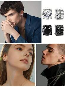 经典简约不锈钢男女磁性不锈钢耳环套装 - 银黑金色无孔耳环夹 - 6 毫米 - 男女皆宜，佩戴舒适，情人节、万圣节的理想选择 - 銀色 - 查看 3