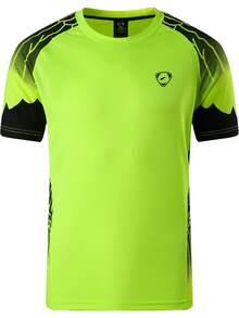 jeansian 1pc Men's Yellow-Green Slim Fit Athletic Shirt, Short Sleeve, Breathable Fabric For Tennis, Golf, Bowling, Running, LSL229 - Green - View 3