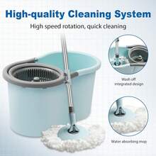Spin Mop And Bucket, Mop And Bucket With Wringer Set For Home, 360 Spinning Mop Bucket Floor Cleaning Tool With 3 Microfiber Mop Replacement Head Refills,50" Extended Handle For Floor Cleaning Home - 藍色 - 查看 9