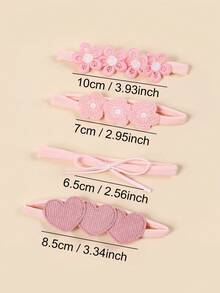 5 件套粉色婴儿/幼儿头带，带有心形、花朵和蝴蝶结装饰，弹性好，舒适，适合日常佩戴和拍照 - 彩色 - 查看 2