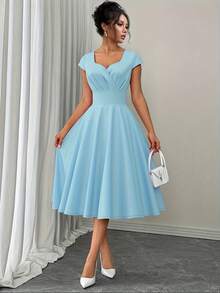 Plain    Elegant    Zipper  Wrap  Asymmetrical    Wedding    Women's Retro 1950s, 1950s, 1960s A-Line Pleated Slim Fitting Wedding Dress, Party Date, Evening Gown - 藍色 - 查看 2