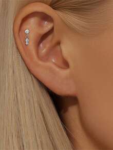 EleRunis 1PC 925 Sterling Silver 16G Cz Dangle Push Pin Theadless Labret Flat Back Cartilage Tragus Helix Piercing Earring Fine Jewelry For Daily Wear Wedding Party Engagement Anniversary Valentine's Day - Silver - View 4