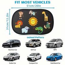 2 Pcs Car Sunshade UV Protection Static Cling Side Cartoon Window Sun Shades Set Car Privacy Shade To Block Light 20*12.2in