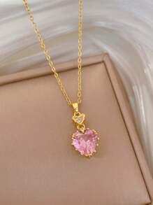 1 pieza Elegante collar con colgante en forma de corazón, cruz y circonita de moda, regalo de joyería perfecto para mujeres, apto para uso diario