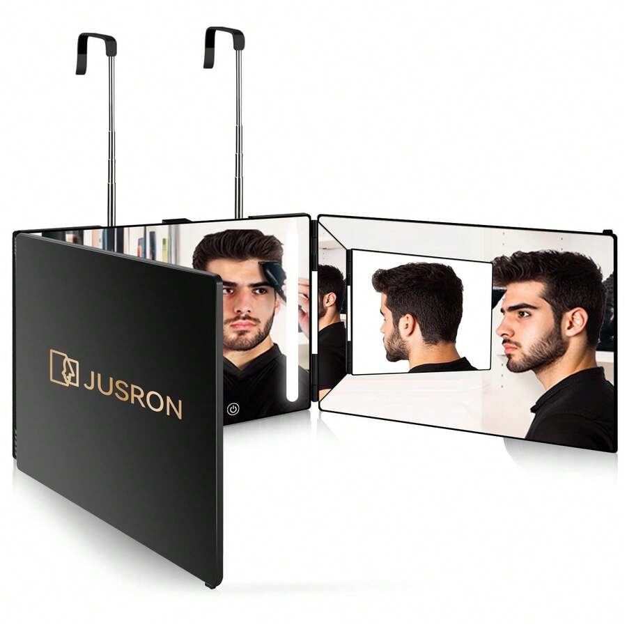 360°视角自剪发镜，高清防雾玻璃，USB充电，易于使用，高度可调节，便携，送礼佳品，价格实惠，情人节礼物，廉价商品，旅行必备，旅行好物，房间装饰，情人节礼物，廉价小物，房间，1美元商品，度假必备，女士礼物，卧室，情人节，99美分 - Black(With Led) - 查看 1