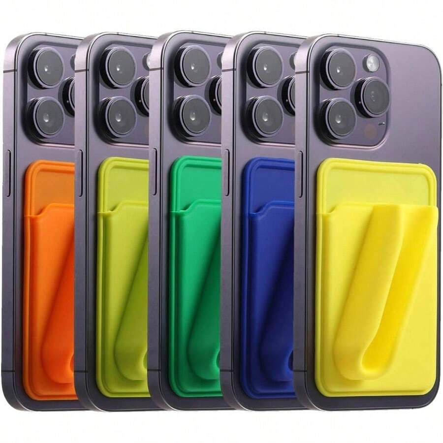 Lip Gloss Phone Case Holder 5 Pack, Silicone Lip Gloss Phone Card Holder Back For Cell Phones(Red) - Green - View 1