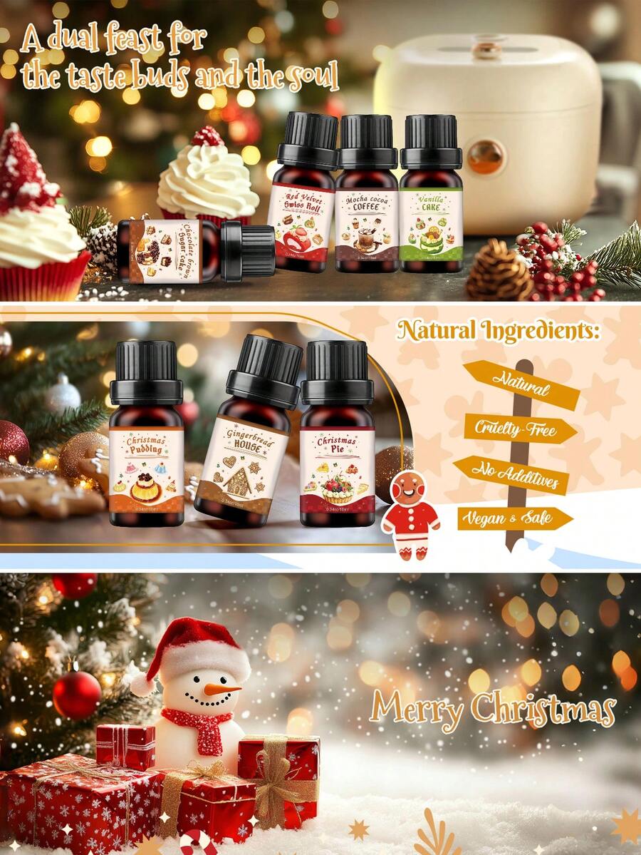 9 Arten von Lebensmittel-Duftstoffen ätherische Öle - wasserlöslich/10ml, geeignet für Luftbefeuchter, Diffusor-Steine, Aroma-Diffuser, Auto-Diffuser, DIY-Kerzenmachen, Lufterfrischer usw. Kann als Geschenk zu Feiertagen wie Valentinstag, Abschluss, Geburtstag verwendet werden (Der Duft kann beim ersten Öffnen stark sein, was normal ist. Kann in einem belüfteten Bereich platziert oder mit Wasser verdünnt werden, um den Duft nach Belieben anzupassen)