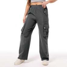 4 Flap Pockets Button Cargo Pants, Casual Loose Elastic Waist Pants,Y2K Style - Dark Grey - View 4