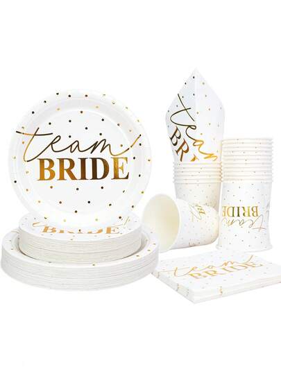 10pcs Team Bridal Shower Party Supplies White And Golden Bride Team Plates Cute Bride Cake Plates Elegant Dinner Plates Disposable Dinnerware Sets For Wedding Engagement Bride To Be Bachelorette Decorations