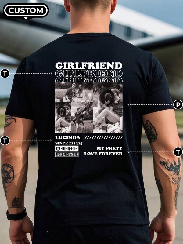 Camisetas personalizadas para hombres, cómodas y de moda. Agrega imágenes (ternterns/selfies/Fotos familiares/fotos de amigos/logotipos, etc.) y diseña tus propias camisetas impresas personalizables como regalos para novias. Regalo de boda, disfraz de fiesta. Y personaliza camiseta exclusivas.