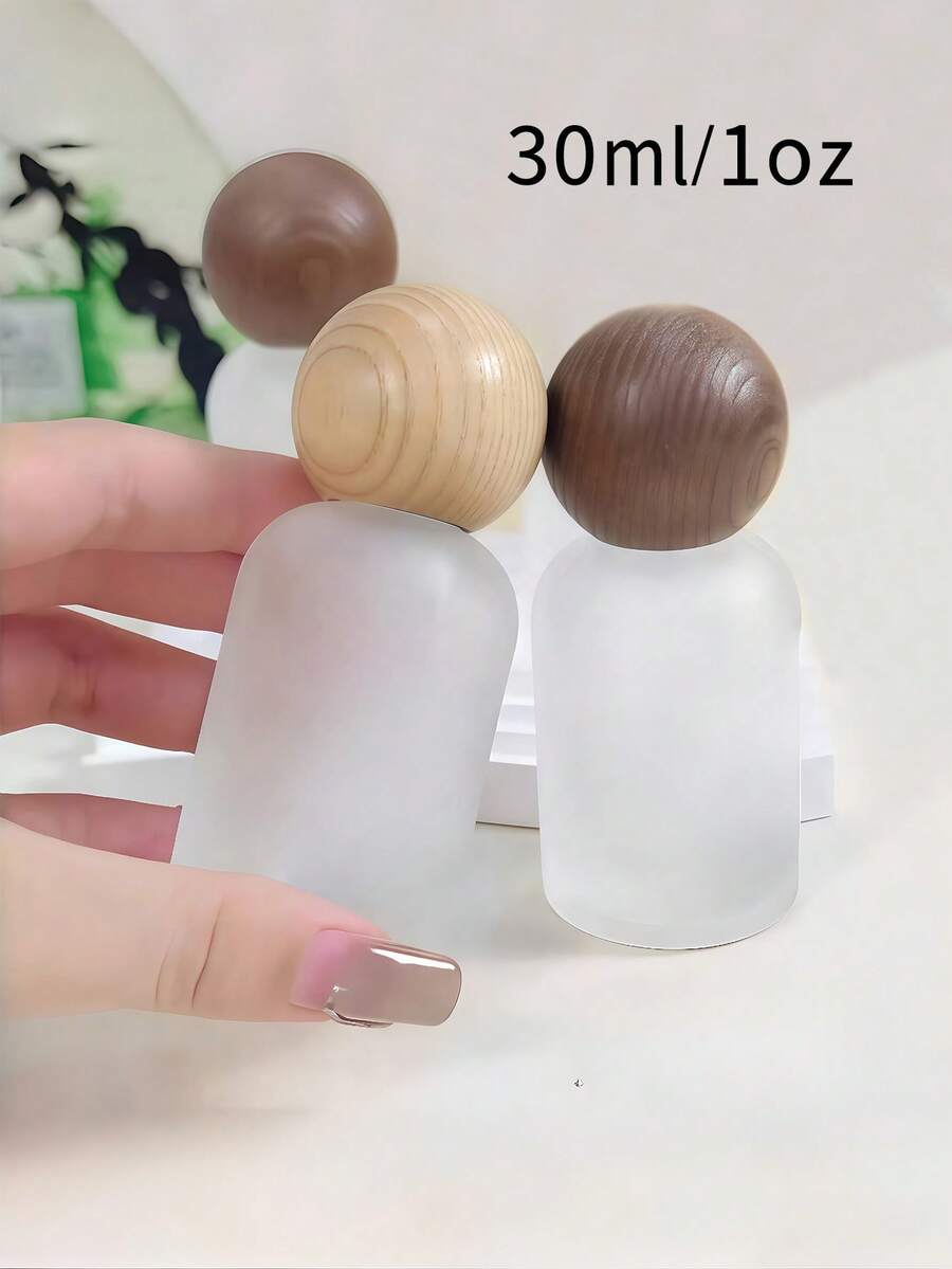 1件套30毫升/1盎司圆形木纹球形香水瓶，防漏可重复使用便携式旅行替代香水瓶，玻璃喷雾瓶，香水瓶，空瓶，木纹香水瓶。瓶身磨砂玻璃。木纹随机。假期旅行必备香水可重复填充旅行瓶 - 彩色 - 查看 1