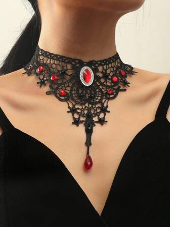 New Style Water Drop Lace Collar Necklace, Vintage Classic Choker Necklace For Women