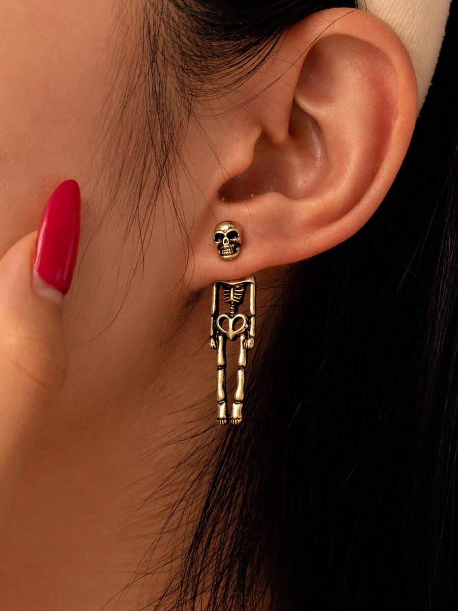 一对男女通用骷髅耳钉，适合万圣节