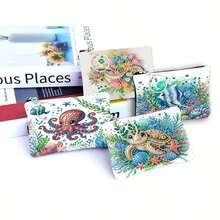 1 Set Diamond Painting Craft Kit, Ocean Animal Style Coin Purse Women Ins Zipper Mini Bag, Women Short Hanging Pouch With Keychain Card Holder, Made With Crystal Round Diamond DIY, Suitable For Daily Travel Carry-On Storage