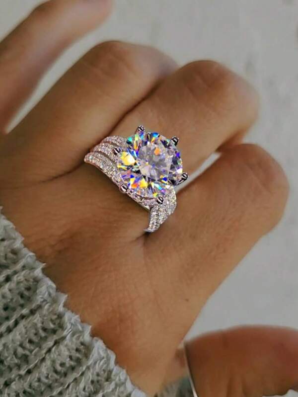 1 pièce Bague carrée de luxe à 6 griffes en cubique de zircone synthétique, bague en cuivre sexy et élégante, idéale pour un mariage, un anniversaire ou un cadeau d'anniversaire