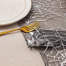 2pcs/Set Halloween Large Silver Spider Web Size 11*108 In Thin Spider Net Holiday Decor Table Lace, Black, Suitable For Halloween Party Home Decoration - Multicolor - View 4