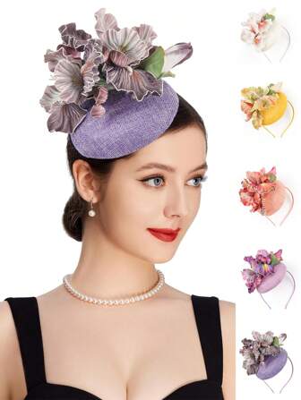 1Pc Flower Fascinators Hat Kentucky Derby Tea Party Hats For Women Flower Cocktail Headband For Wedding, Tiny Hats, Mini Fascinator, Mini Top Hat