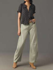 Women Y2k Puff Sleeve Peter Pan Collar Shirt Tops Button Down Boho Floral Print Ruffle Blouse Summer Cotton Babydoll Top - 深灰色 - 查看 3