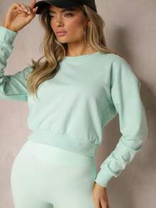 罗纹饰边棉混纺运动衫 - 綠色 - 查看 1