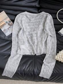 Áo len cardigan buộc dây hở vai tay dài, áo crop top cho mùa tựu trường - Xám - Xem 7