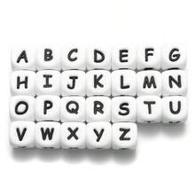20-78 piezas de cuentas de silicona del alfabeto A-Z de 12 mm, cuentas con agujero recto para manualidades DIY, joyería y accesorios festivos - Blanco - Ver 6