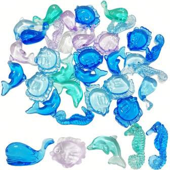20 件鲜艳的亚克力海洋生物宝石 - 各种形状、颜色和尺寸，适用于海滩主题装饰、婚礼、派对、DIY 工艺品、家居装饰、桌面装饰、花瓶填充物、摄影道具、水族馆填充物和海底世界灵感