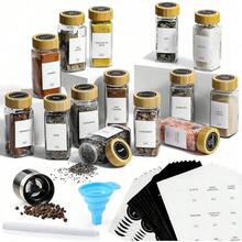 14 Pcs Spice Jars With Bamboo Lids - 4oz Square Spice Bottles With Spice Labels, Shaker Lids, Funnel