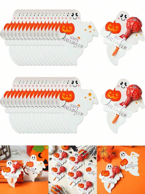 20 Stück Halloween Lutscher Papierhalter Halloween Geist Kürbis Lutscher Halter Karten, Geist Kürbis Lutscher Papier Tags Schokolade Süßigkeiten Halter Verpackung Dekorationen Zubehör für Halloween Party Trick or Treat DIY Accessoires, Familien Dekorationen Geschenke, Party Favors