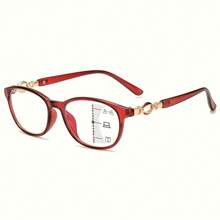 Elegant 3-In-1 Progressive Multi-Focal Reading Glasses For Women - Anti-Blue Light, +1.00 To +4.00 Diopters Increase, Adjustable Full-Frame Oval Design, Mixed Material Of PC And Polycarbonate, Fashionable And Durable, Suitable For Digital Screens And Reading, Multi-Functional Vision Assistance, Anti-Blue Light Lenses, High-Quality Lenses, For Office Workers Only - 紅色的 - 查看 5