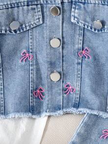 2 Stücke Baby Mädchen Vintage Schleife Langarm Denim Jacke + Jeans Hose Set, Herbst & Frühling - Blau - Übersicht 4
