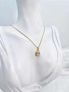 OLVAL DROP NECKLACE INCRUSTED WITH ZIRCONIA PLATED IN 18K GOLD. - Vàng - Xem 4