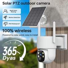 Cámara de seguridad inalámbrica con energía solar de 4MP, cámara inteligente para el hogar con WiFi de banda dual 2.4G/5G, resolución ultra alta definición de 1440P, batería recargable de 7500 mAh, función de rotación de 355°, visión nocturna a color, detección de movimiento, audio bidireccional, nivel de protección IP65, adecuada para vigilancia exterior doméstica y comercial, cámara de seguridad solar.