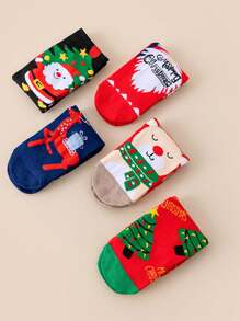 5pcs Christmas Socks For The Elderly Elk Snowman Men And Women In The Tube New Year Christmas Socks, Fall Socks