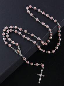 1pc Classic Crystral AB Color 59pcs 6mm Disco Rhinestone Beads Religious Cross Necklace, Catholicism Praver Bead Rosary Jewelry With Cross Pendant