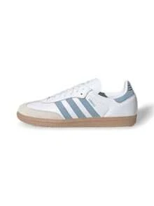 Adidas Samba Men's Sneakers Leather And Suede Upper Classic 3-Stripes Lace-Up Regular Fit Cloud White Alumina Ash Blue JS1391 - White/Alumina/Blue - View 1