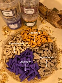 90克沉香锥形香，手工制作，持久留香，家居香氛，空气净化器，冥想辅助，薰衣草，沉香，栀子花香 - 優質彩色香錐 - 查看 6