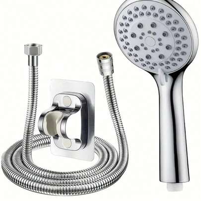 Set da 3 pezzi Soffione doccia a mano ad alta pressione con 5 impostazioni, set doccia multifunzione per bagno, soffione doccia a pioggia in plastica ABS ad alto flusso con tubo da 150 cm e supporto da parete facile da installare, adatto per doccia a parete, bagno moderno, doccia esterna e camper, ideale come regalo per le vacanze e per ristrutturare il bagno