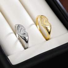 1pc Fashion Heart Shaped Artificial Zirconia Inlaid Ring, Couple Gift Design - Multicolor - View 2